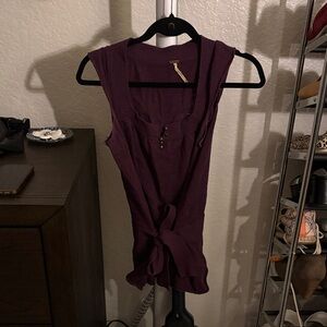 Free People Sleeveless Tie-Front Tunic in Deep Plum